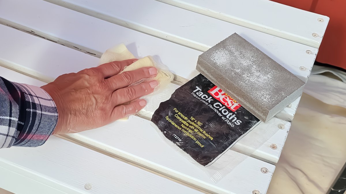 Wiping with tack cloth to remove all dust