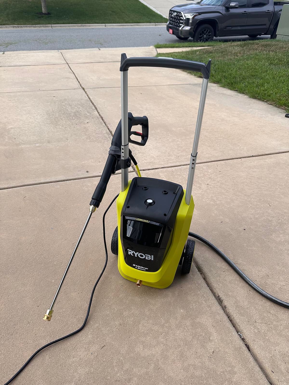 One of the best ryobi pressure washers on a driveway during testing