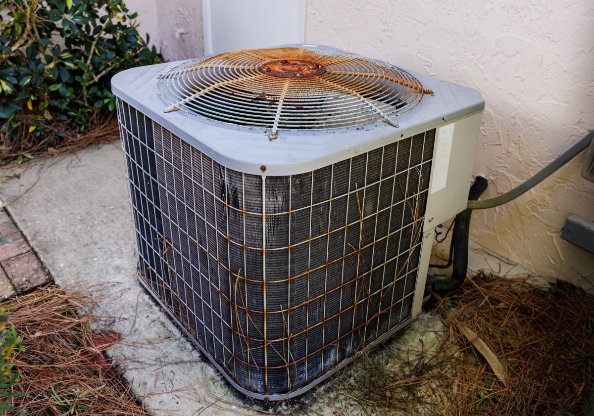 Rusty HVAC air conditioner in need of repair.