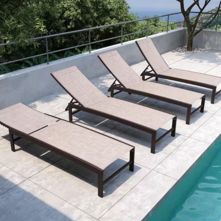 4-Piece Metal Outdoor Poolside Reclining Adjustable Chaise Lounge Chairs with Beige Textilene Fabric