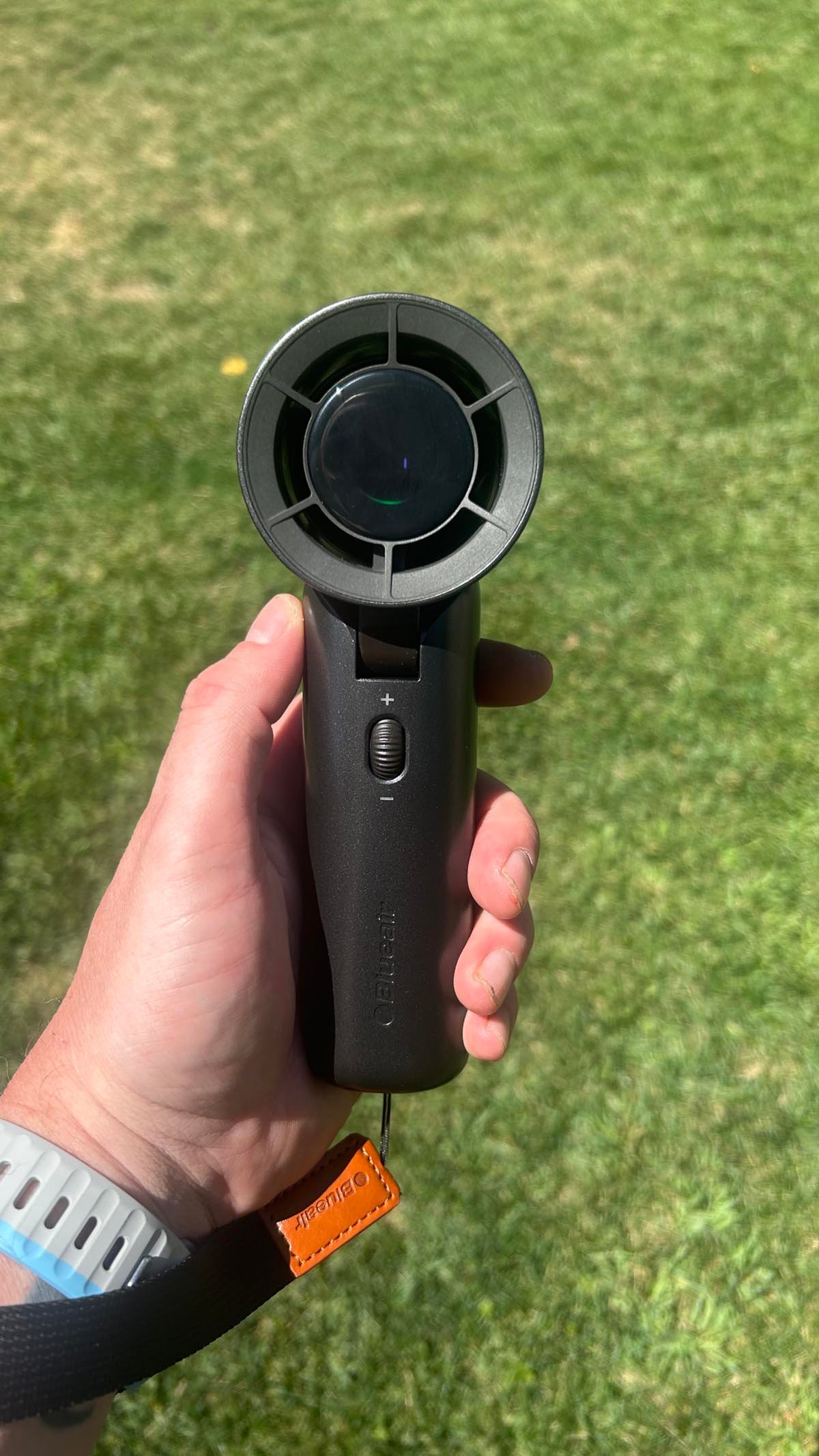 Blueair AlwaysCool Portable Handheld Fan in hand