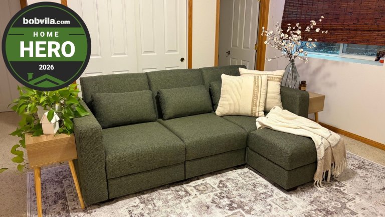The Cozey Neptune Sleeper Sofa and Gabrielle Washable Rug together during testing