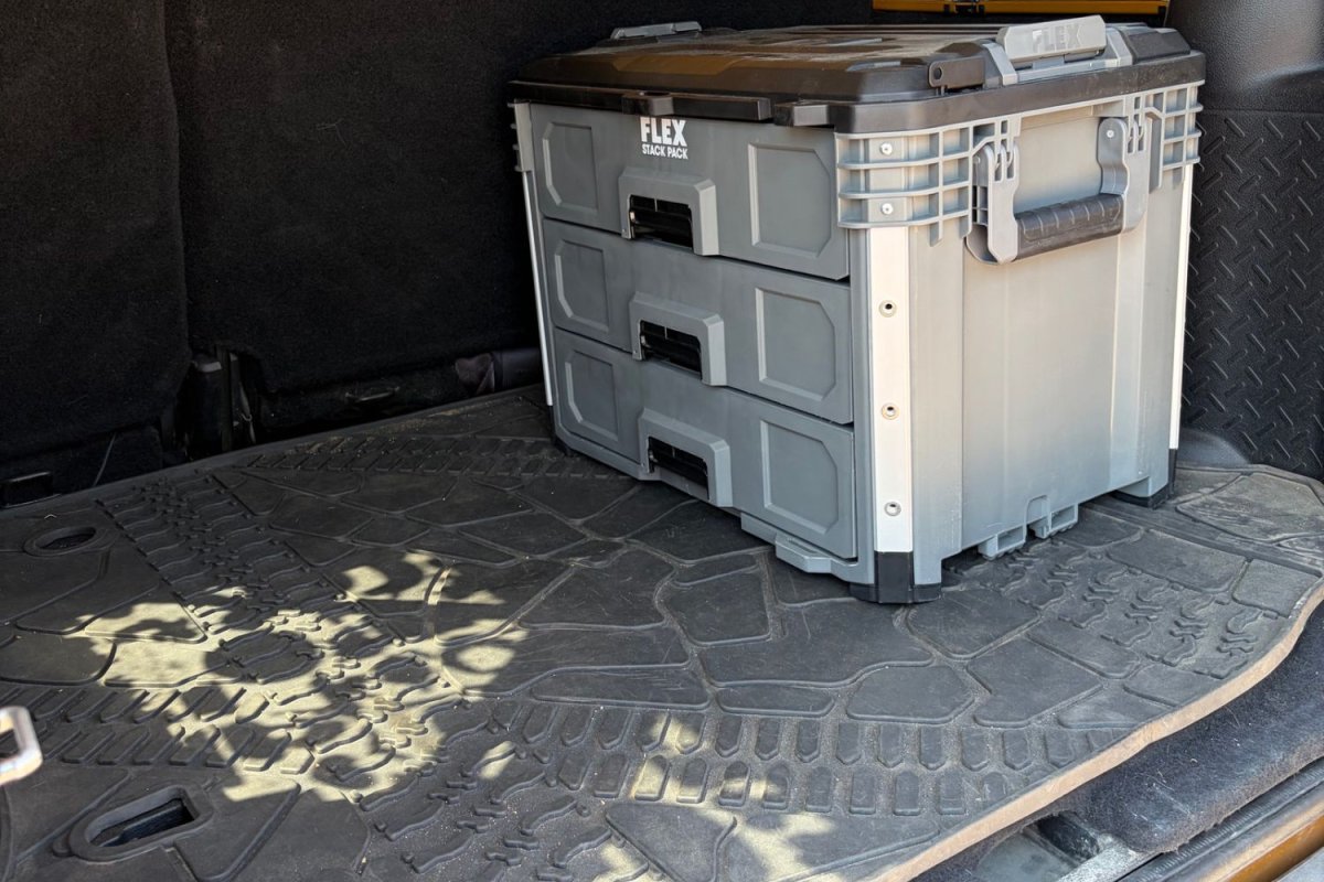 Flex Stack Pack 3-Drawer Tool Box loaded in Jeep