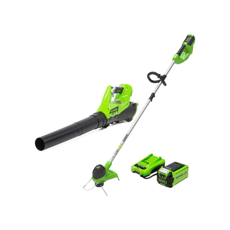 Greenworks 40V 12 in String Trimmer & 390 CFM Blower Combo, 2.0 Ah Battery