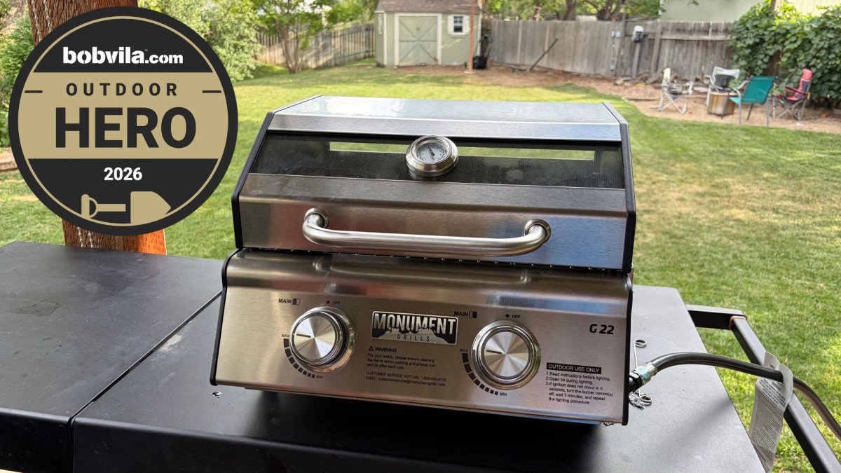 The Monument Grills G22 portable propane grill set up outdoors during testing