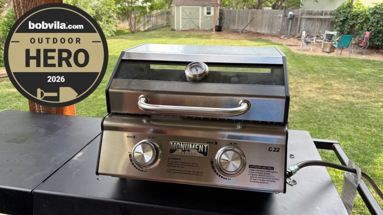 The Monument Grills G22 portable propane grill set up outdoors during testing
