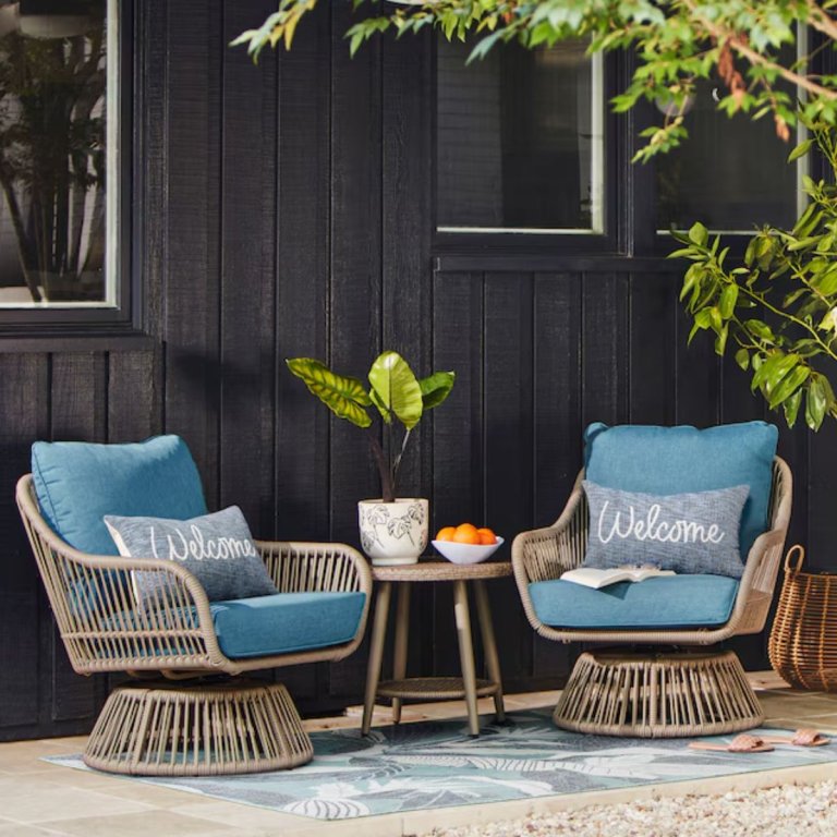 Origin 21 Killian 3 -Piece Wicker Patio Conversation Set with Blue Cushions Included