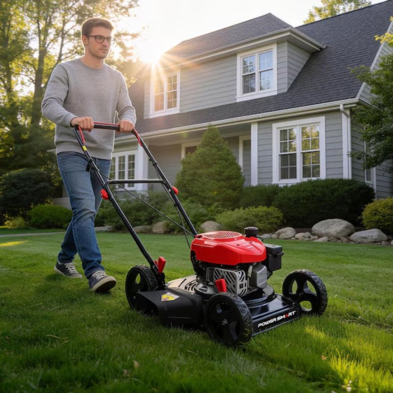 PowerSmart 18-in Gas Push Lawn Mower with 144cc 4-Cycle Engine All-Steel Deck