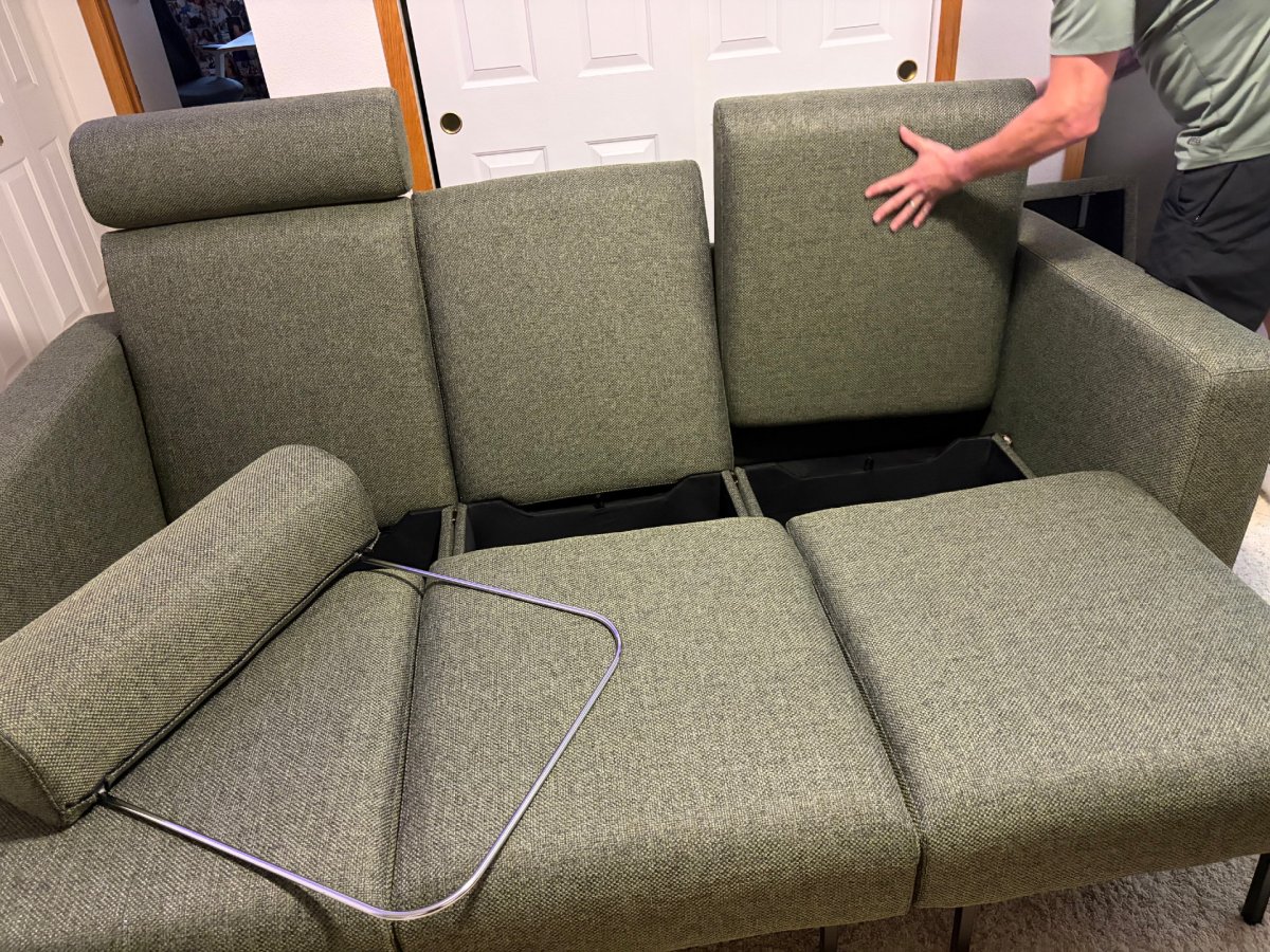 Removing headrests and back cushions to convert the Cozey Neptune Sleeper Sofa. into a bed