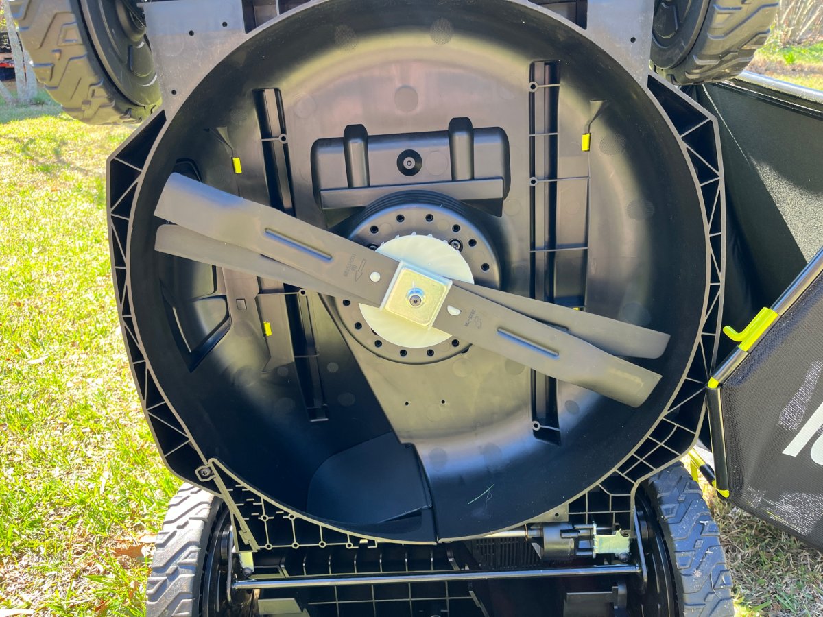 Ryobi 40V lawn mower under the deck
