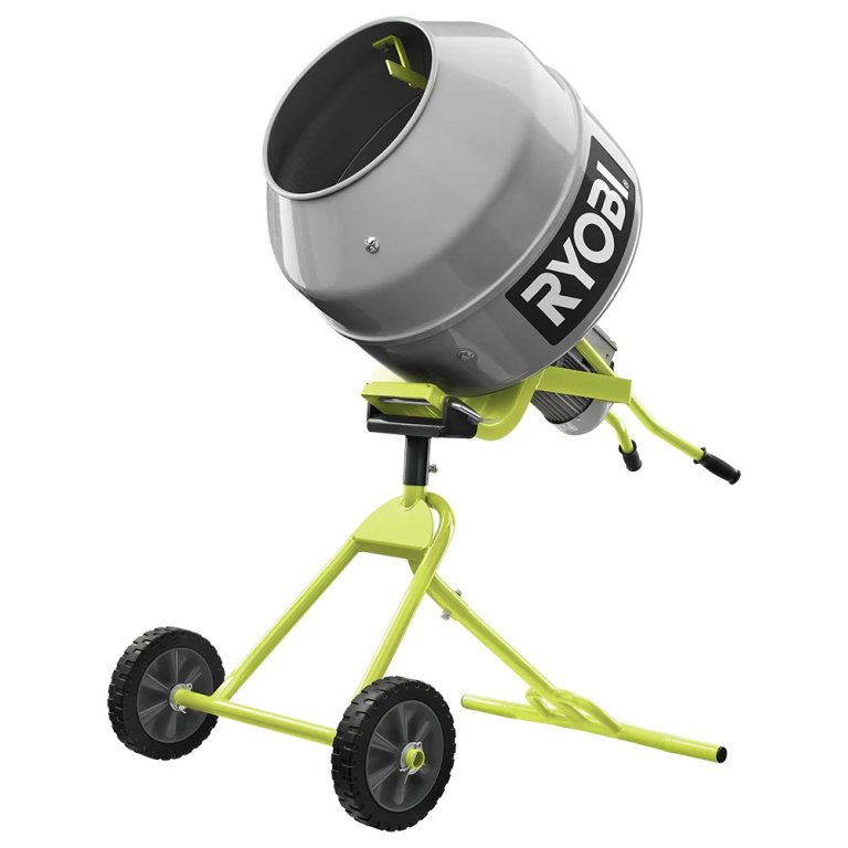 The Ryobi 5. 0 cu. ft. ½ HP Portable Cement Mixer on a white background