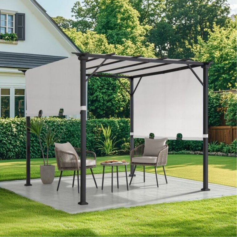 Sunjoy 9-ft W x 8-ft 9-in L x 7-ft 3-in H black Metal Freestanding Pergola with Canopy