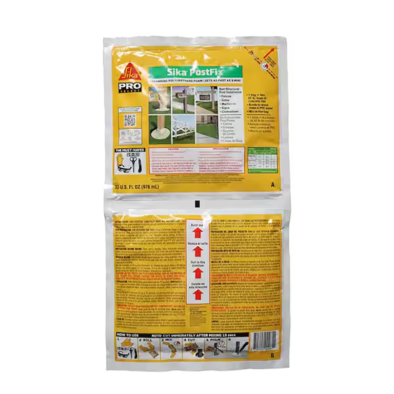 Sika PostFix, an expanding foam product designed to set posts in a yard.
