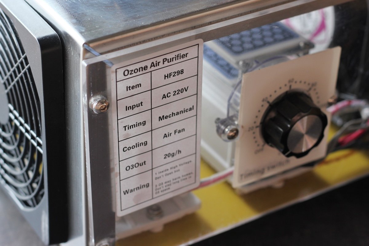 A metal ozone air purifier machine.