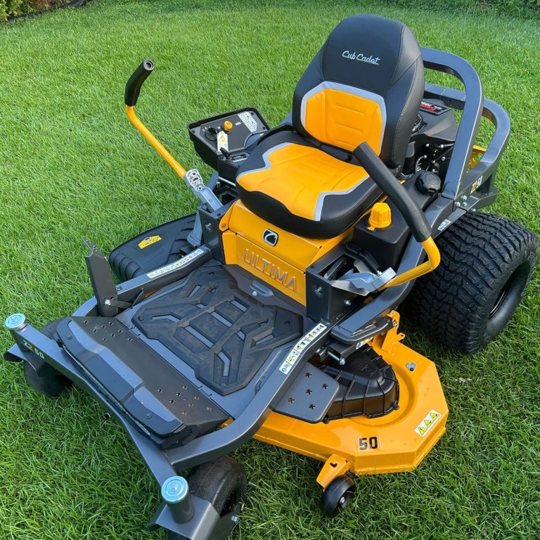 The Cub Cadet Ultima Z2 50-Inch Zero Turn Mower in a yard during tesitng