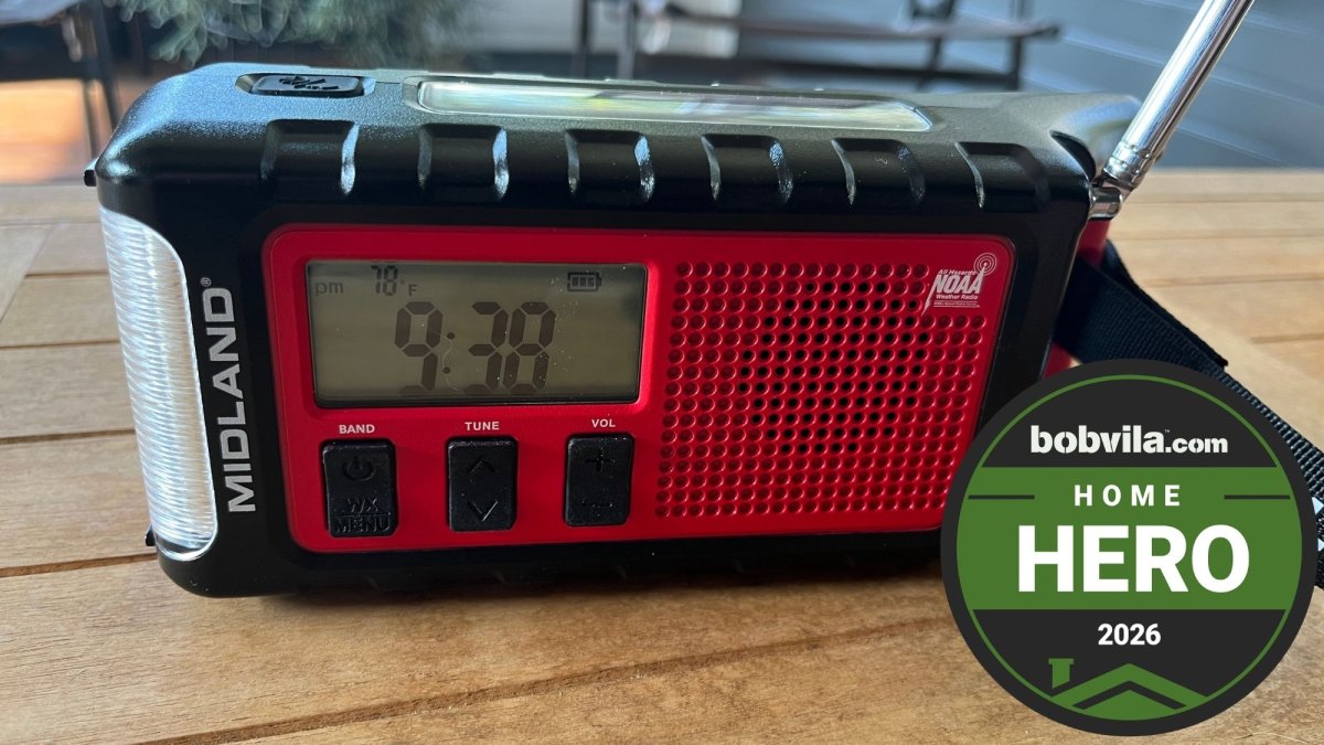 The Midland ER310 Pro Emergency Radio on an outdoor table during testing