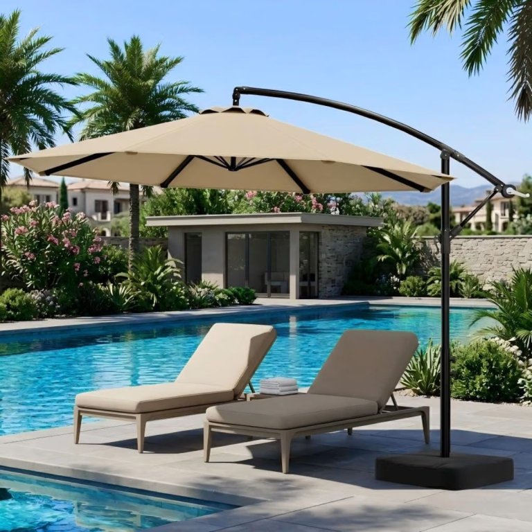 OLILAWN 10FT Cantilever Offset Outdoor Patio Umbrella with Base Included