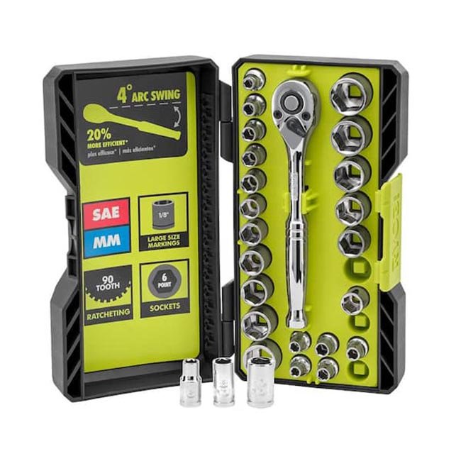 These Labor Day Deals Will Help You Tackle Your Home To-Do List for Less Ryobi 26-Piece 1 4-Inch Drive Mechanics Ratchet and Socket Set