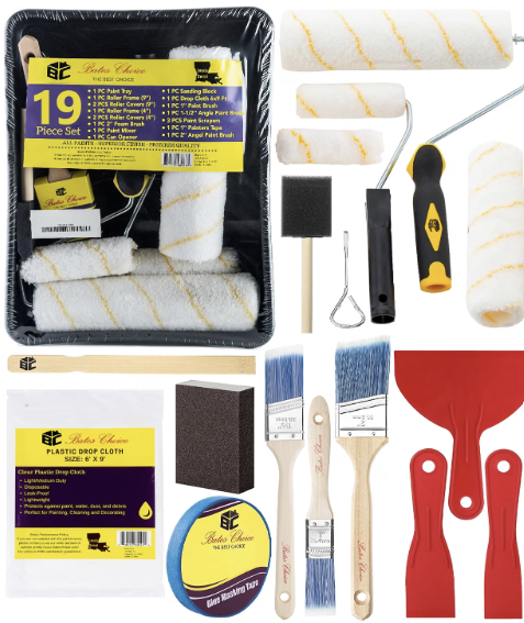 Bates- Paint Roller Kit, 19 pcs, Roller Set with Microfiber Sleeves & Frame