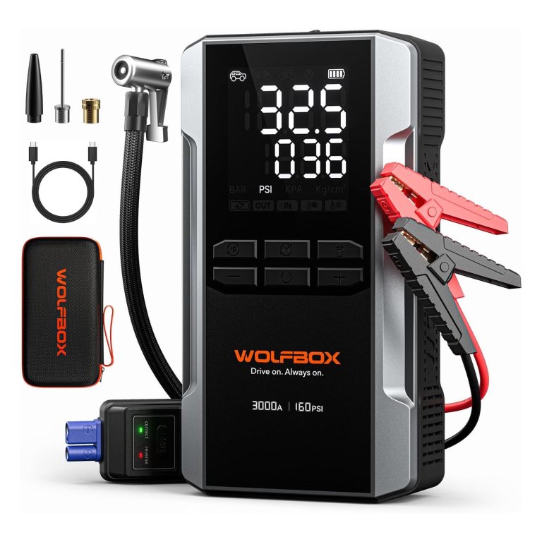 After Prime Day Deals on Jump Starters, Battery Chargers WOLFBOX MV16A Jump Starter with Air Compressor