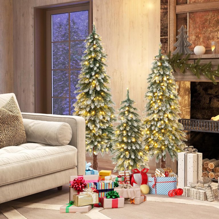 Amazon Prime Big Deal Days Holiday Deals HAPPYGRILL Pre-Lit Flocked Christmas Trees, Set of 3