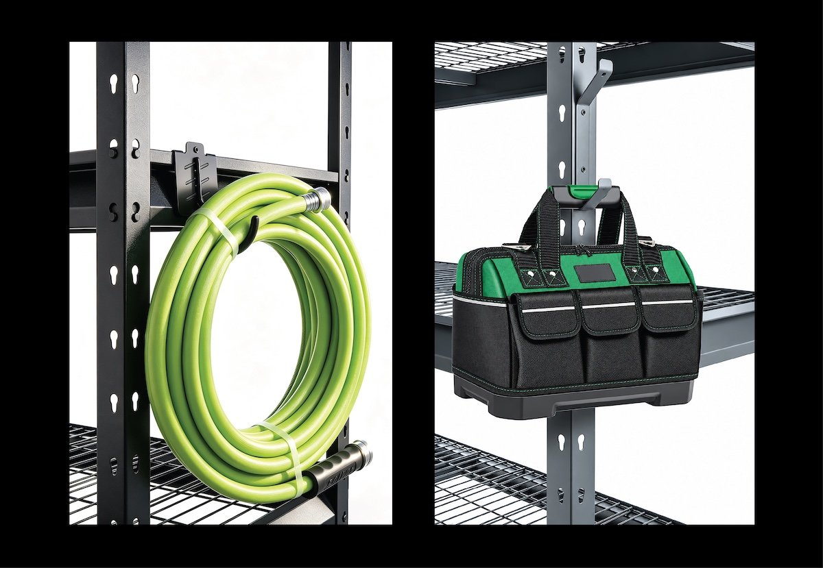 ATLAS Shelving hooks for storing accessories.