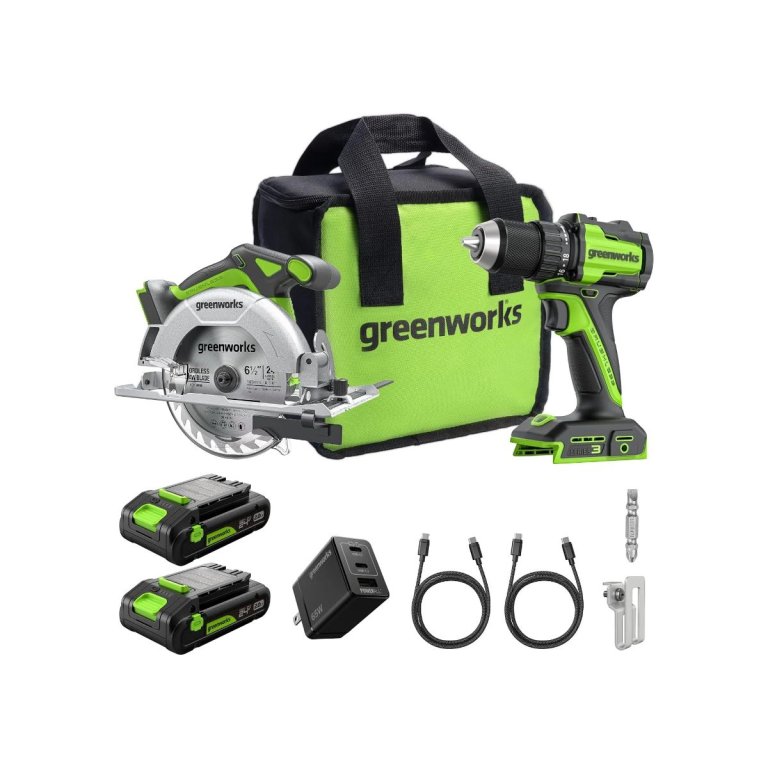 GREENWORKS 24V 1_2” Brushless Cordless Drill and Circular Saw combo kit