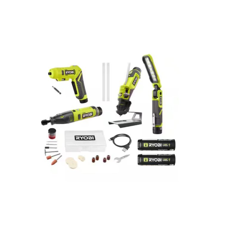 Ryobi USB Lithium Project Kit with Rotary Tool, Inspection Light, Screwdriver, Glue Pen, (2) 2 Ah Batteries, & Charging Cable